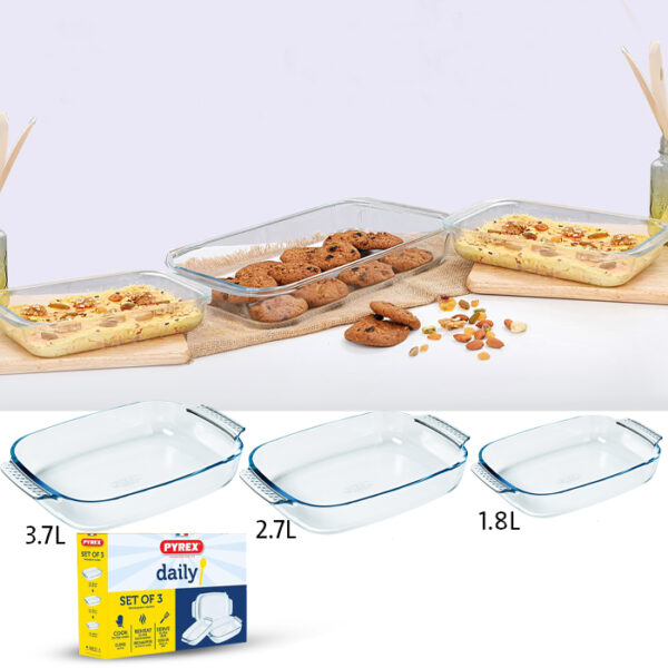 ⁦طقم بيركس فرنساوي مستطيل 3ق Pyrex⁩ - الصورة ⁦2⁩
