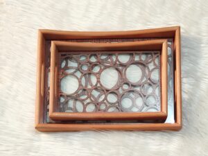 طقم صواني تقديم خشب ليزر 2ق