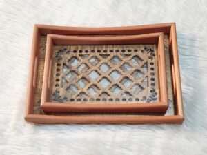 طقم صواني تقديم خشب ليزر 2ق