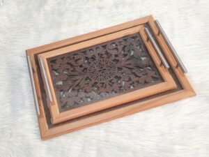 طقم صواني تقديم خشب ليزر 2ق