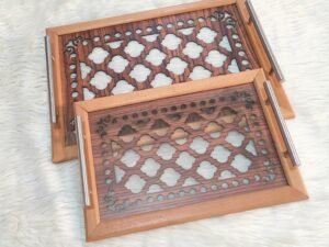 طقم صواني تقديم خشب ليزر 2ق